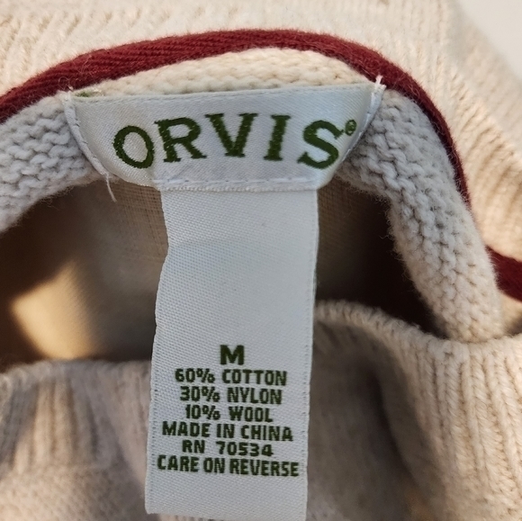 Orvis Women's‎ Wool Blend Beige Embroidered Pine Cone Crew Neck Sweater Medium - Picture 5 of 13